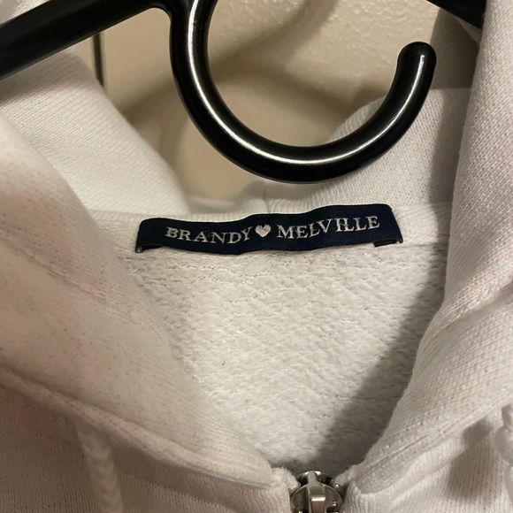 Brandy Melville White Cropped Zip-Up Hoodie, Size Small - Picture 3 of 4